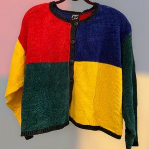 Jacque And Koko Vintage Chenille Color Block Sweater With Shoulder Pads